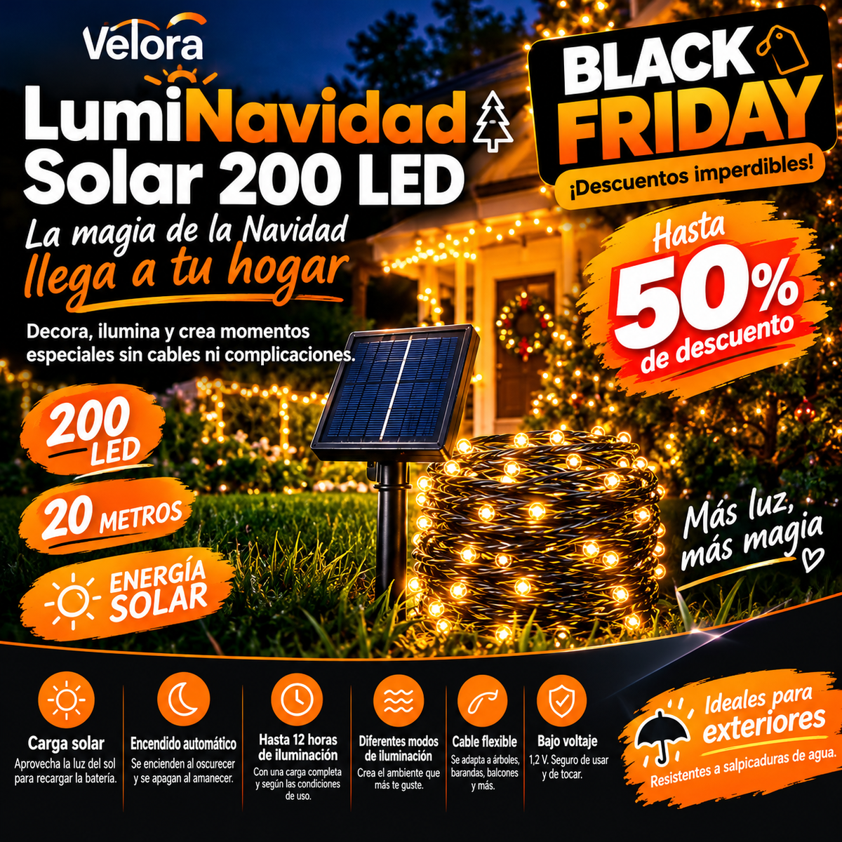 LumiNavidad Solar 200 LED 🎄