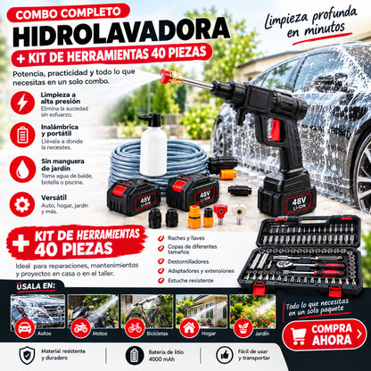 Combo Fuerza Total™– Hidrolavadora Inalámbrica + Kit raches 40pcs regalo