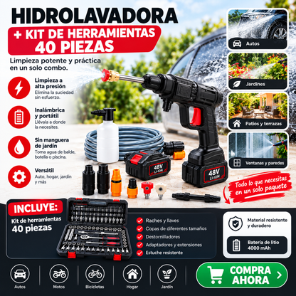 Combo Fuerza Total™– Hidrolavadora Inalámbrica + Kit raches 40pcs regalo