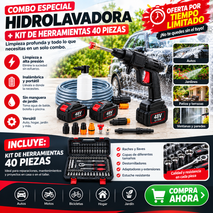 Combo Fuerza Total™– Hidrolavadora Inalámbrica + Kit raches 40pcs regalo