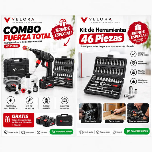 Combo Fuerza Total™– Hidrolavadora + Kit de Herramientas 46 Piezas